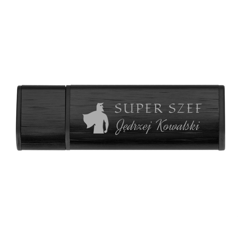 Pendrive czarno-czarny / Super Szef / 64 GB Pamięć USB / Prezent dla szefa / upominek z Grawerem