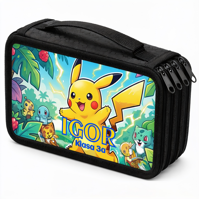 Personalizowany piórnik czterokomorowy Pokémon z imieniem – piórnik dla fana Pikachu