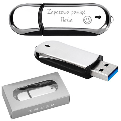 Pendrive chromowo-czarny 64 GB USB 3.0 Hi-Speed z grawerem