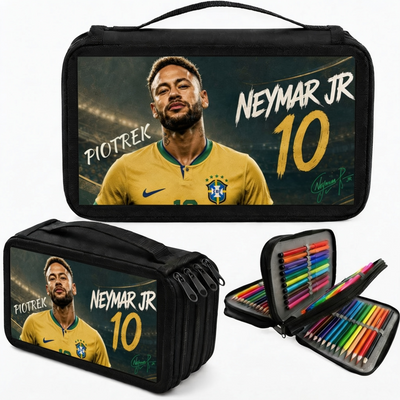 Personalizowany piórnik czterokomorowy Neymar Jr z imieniem – piórnik dla fana piłki nożnej