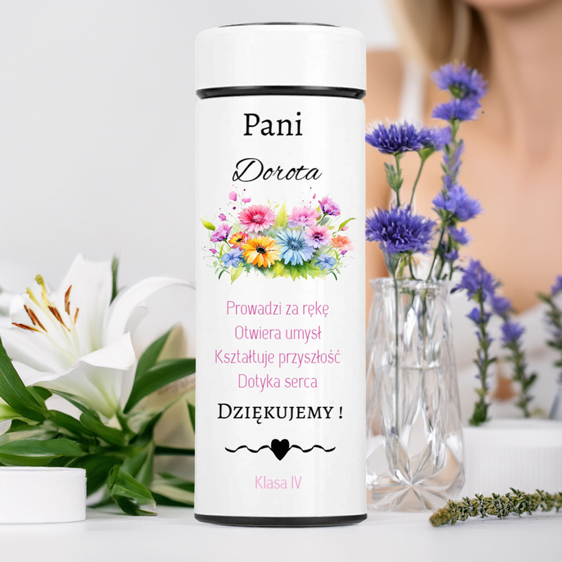 Kubek termiczny wyświetlacz LED personalizowany nadruk UV dla nauczyciela